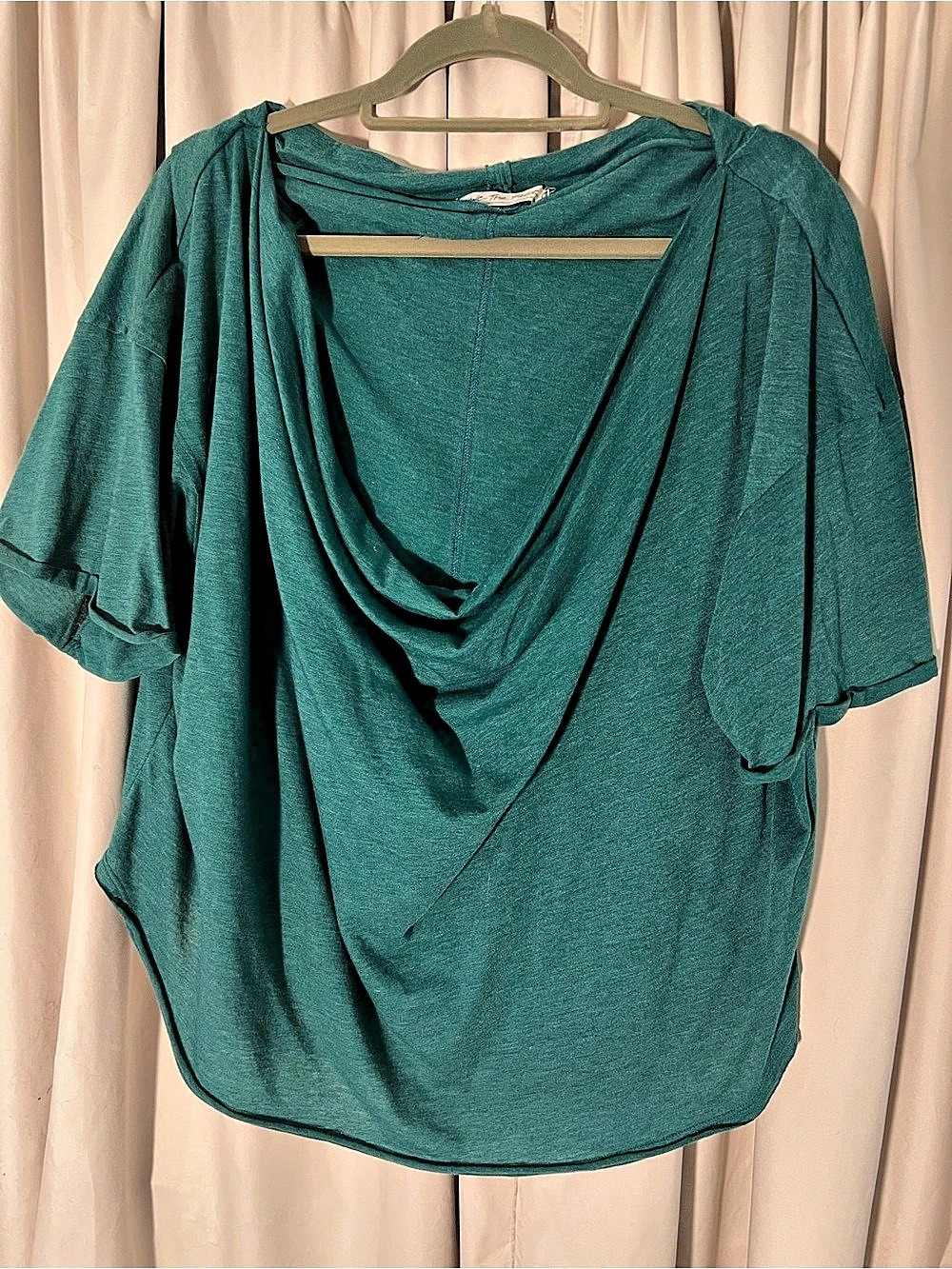 We The Free Free People XL Teal Draped Cowl Neck Oversized Top